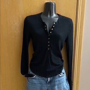Free People Black Long Sleeve Henley Top